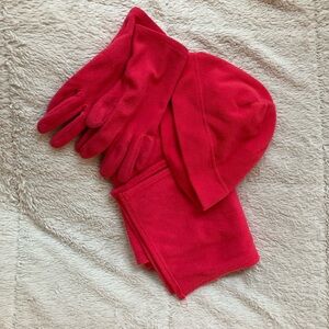 Lands' End Vibrant Pink Fleece Set - Hat, Scarf and Gloves